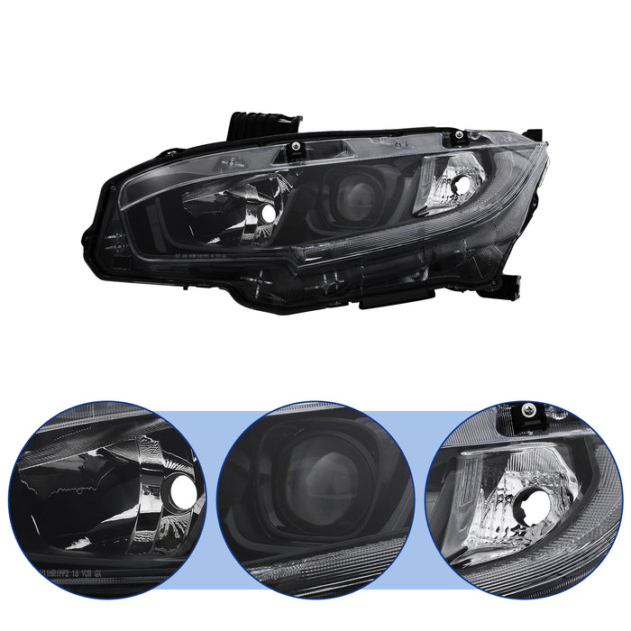 PENSUN Headlights Assembly Fit for 2016-2020 Honda Civic, Headlamp Halogen W/LED DRL