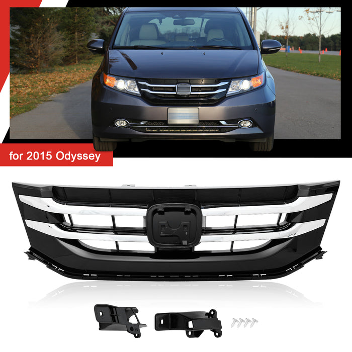 Front Bumper Upper Grill Grille Black W/Chrome Trim For 2014-2017 Honda Odyssey