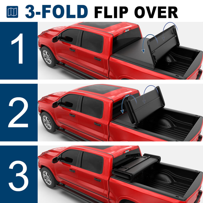 PENSUN Soft Tri-fold Truck Bed Tonneau Cover Compatible with 2009-2023 Dodge Ram 1500 (Incl. 2019-2023 Classic & New Body Style) Fleetside 5.7ft Bed Without RamBox