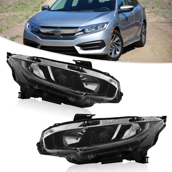 PENSUN Headlights Assembly Fit for 2016-2020 Honda Civic, Headlamp Halogen W/LED DRL