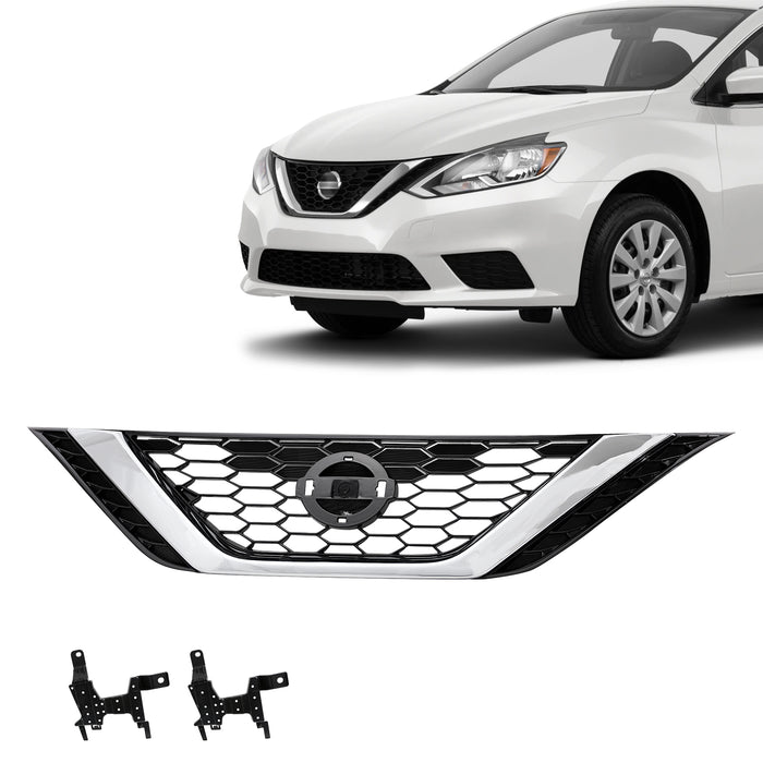 PENSUN Front Grille Grill Fit for 2016 2017 2018 Nissan Sentra 62310-3YU0A / Chrome & Black