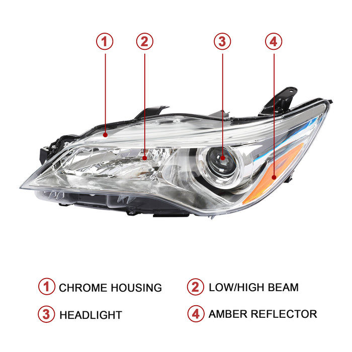 PENSUN Headlights Assembly Fit for 2015 2016 2017 Toyota Camry Replacement Chrome Housing