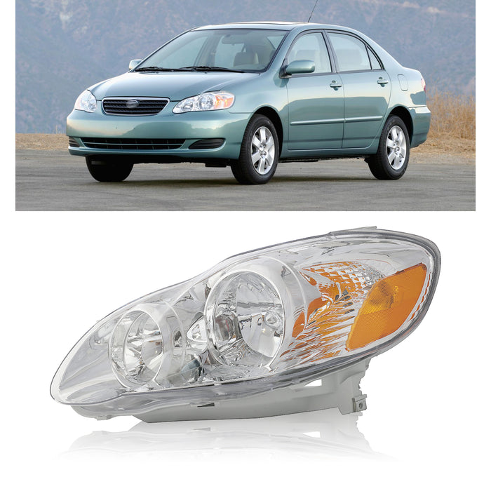 PENSUN Headlights Assembly Fit for 2003-2008 Toyota Corolla CE LE Replacement Chrome Housing