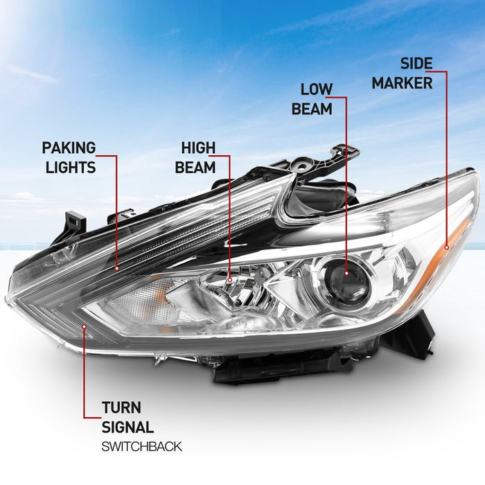 PENSUN Headlights Assembly Fit for 2016 2017 2018 Nissan Altima Replacement Headlamp Chrome Housing