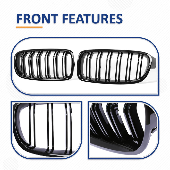 PENSUN Front Kidney ABS Grill Grille Guards For 2012-2018 BMW 3-Series F30 F31 F35 328i 335i / Gloss Black