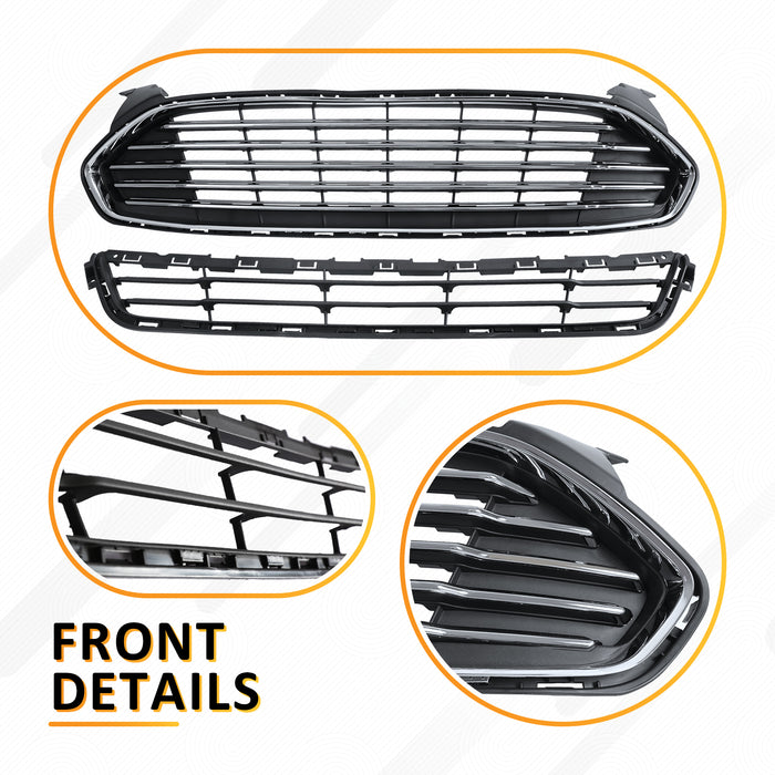 PENSUN Front Upper+Lower Grill Fit for 2013 2014 2015 2016 Ford Fusion, Chrome Mustang Style Grille