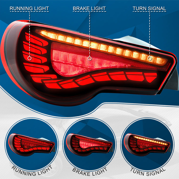 PENSUN Red LED Tail Lights Assembly Rear Lamps Fit For 2012-2020 Toyota 86/2013-2020 Subaru BRZ / 2013-2020 Scion FRS With Running Lights and Sequential Turn Signal Lights