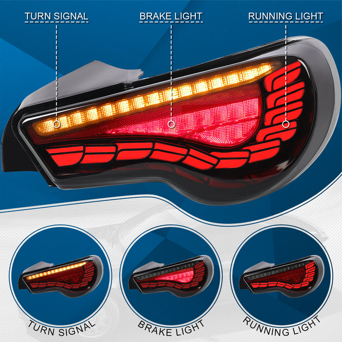 PENSUN LED Tail Lights Assembly Fit For 2012-2020 Toyota 86 2013-2020 Subaru BRZ Scion FRS Rear Lamps With Running Lights and Sequential Turn Signal Lights / Smoked Color