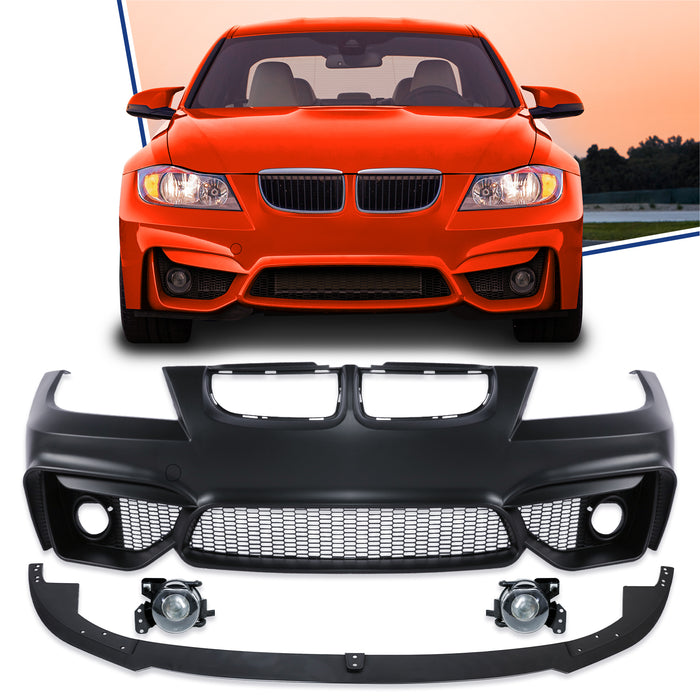 PENSUN F80 M3 M4 Looks Refitted Style Bumper W/O PDC Holes W/Fog Lights Fit for 2006-2008 BMW E90 E91 3 Series Sedan Wagen, Not Fit F80 M3 M4 Vehicle