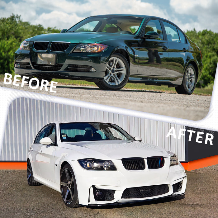 PENSUN F80 M3 M4 Looks Refitted Style Bumper W/O PDC Holes W/Fog Lights Fit for 2006-2008 BMW E90 E91 3 Series Sedan Wagen, Not Fit F80 M3 M4 Vehicle