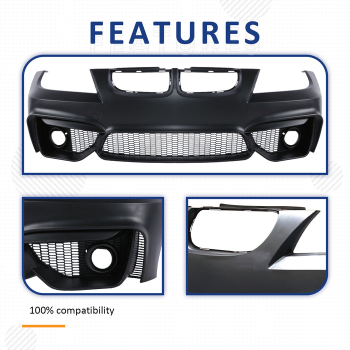 PENSUN F80 M3 M4 Looks Refitted Style Bumper W/O PDC Holes W/Fog Lights Fit for 2006-2008 BMW E90 E91 3 Series Sedan Wagen, Not Fit F80 M3 M4 Vehicle