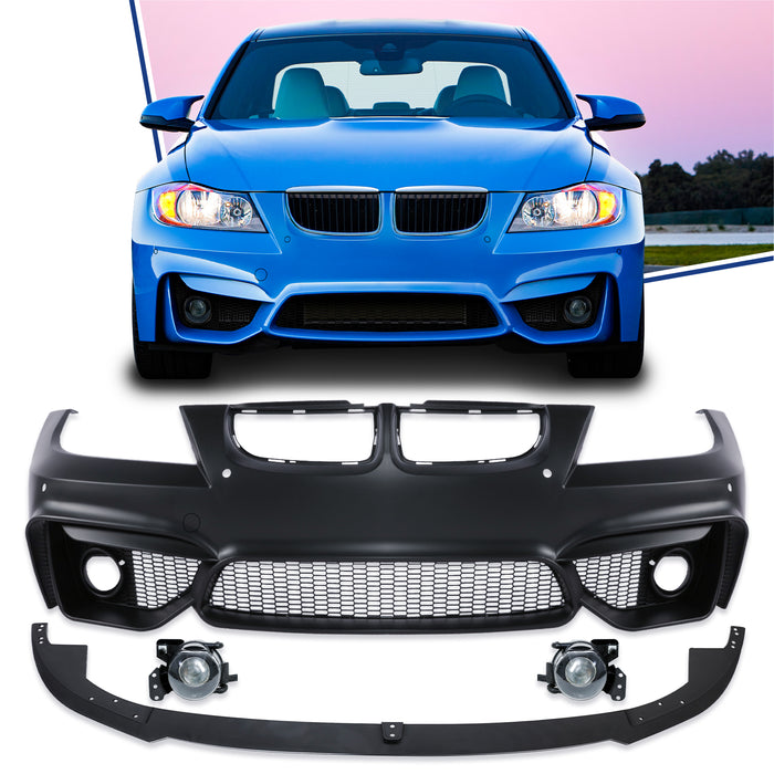 PENSUN F80 M3 M4 Looks Refitted Style Bumper W/O PDC Holes W/Fog Lights Fit for 2006-2008 BMW E90 E91 3 Series Sedan Wagen, Not Fit F80 M3 M4 Vehicle