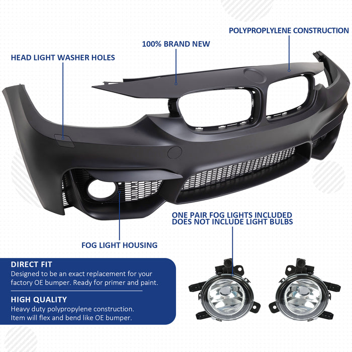 PENSUN M3 Style Front Bumper Fit for 2012-2019 BMW 3 Series F30 F31 Sedan Wagon, Not Fit M4 M3 Vehicle