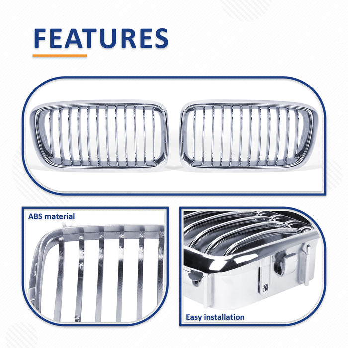 PENSUN Front Kidney Grille Grill For 1998-2001 BMW E38 7 Series Sedan 4D 740i 740iL 750iL / Chrome