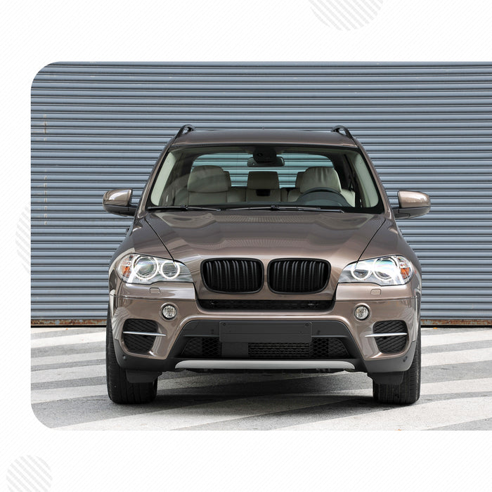 PENSUN Front Kidney Grille Grill Fit for 2007-2013 BMW X5 E70 / 2008-2014 X6 E71, Gloss Black Double Slats