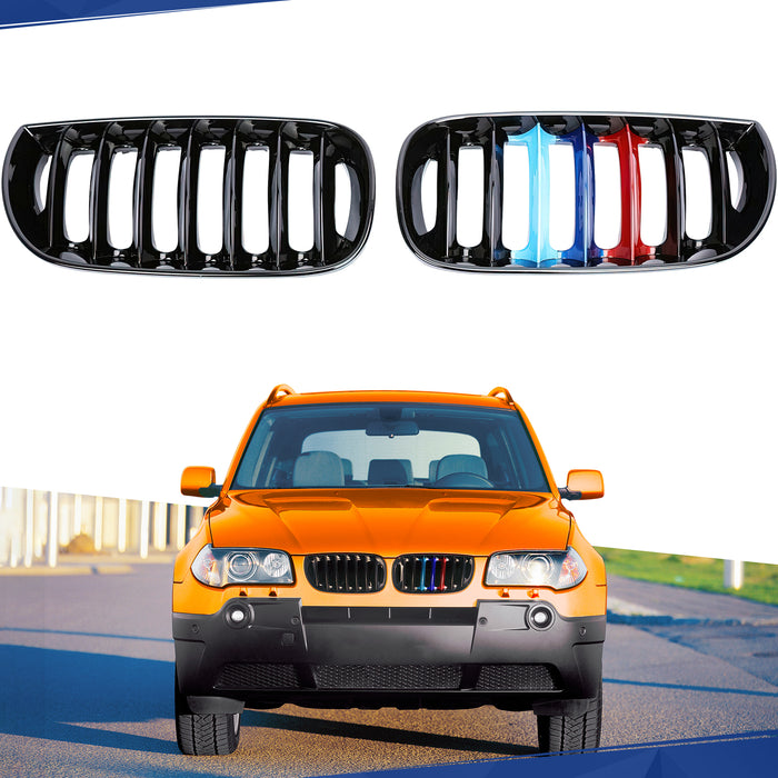 PENSUN Center Kidney Grille Grill Fit for 2004-2006 BMW E83 X3 Pre-Facelift / Multi color Gloss Black