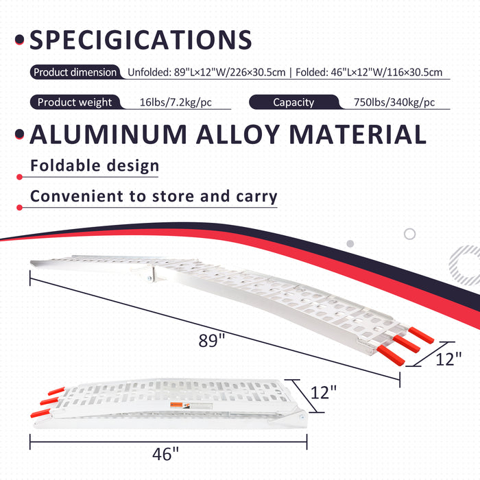 PENSUN Loading Ramps with Support Legs, 7.5FT Aluminum Folding ATV Ramps with 2200lbs Max Load, Upgraded Loading Ramps for Pickup Truck, Motorcycles, Dirt Bikes, Lawnmowers, Snowblower / 2Pcs