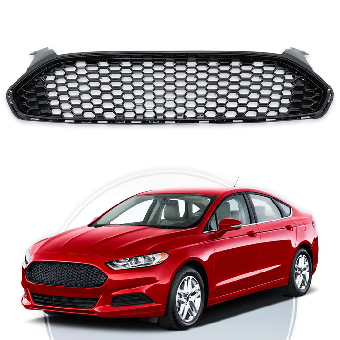 PENSUN Honeycomb Mesh Grill Fit for 2013 2014 2015 2016 Ford Fusion, Upper Grill Direct Insert Replacement FO1200553 / Glossy Black