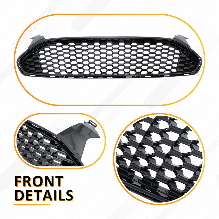 PENSUN Honeycomb Mesh Grill Fit for 2013 2014 2015 2016 Ford Fusion, Upper Grill Direct Insert Replacement FO1200553 / Glossy Black